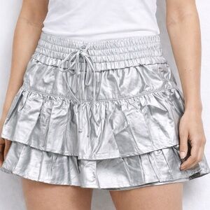 Shug Lala Skirt Skort Shorts Ruffle Tiered NEW Silver Metallic Game Day Medium M